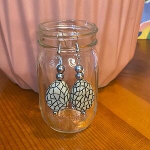 Hand Crafted Black and White Mosaic Earrings